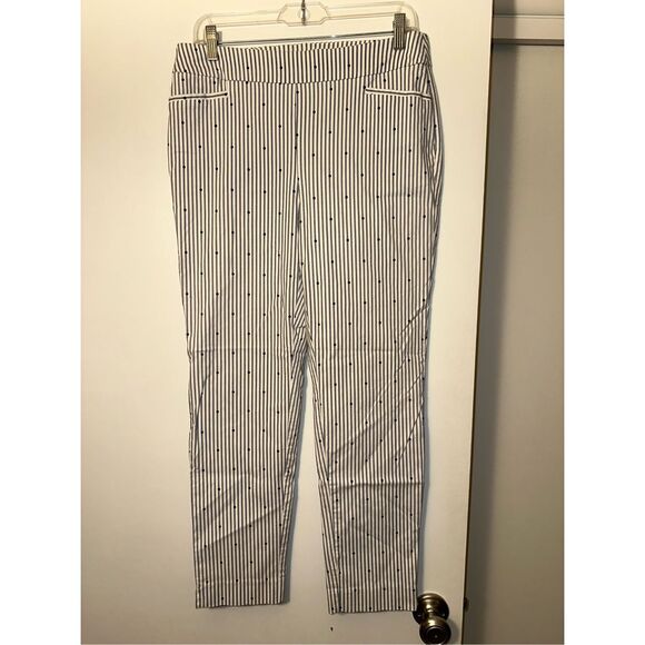 Chicos Chino Pants Blue White Stripe Polka Dots Size 1.5R (10R) EUC - Picture 1 of 10